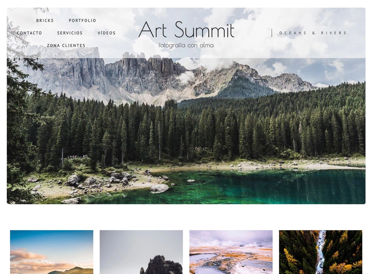 Homepage of a Bluekea website with a landscape and a photo gallery.